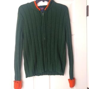 4/$15 🌻 Kids Size L Green & Orange Knit Zip Up Hoodie